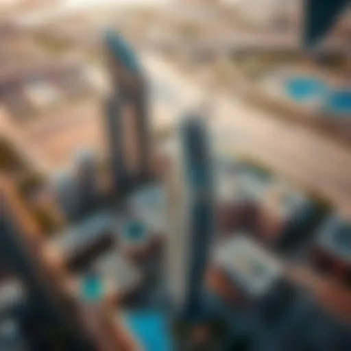 Aerial view of Donna Tower showcasing its distinct architecture
