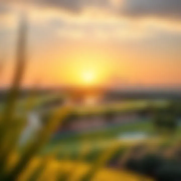 Stunning sunset view over the Emirates Golf Club extending towards the Dubai skyline