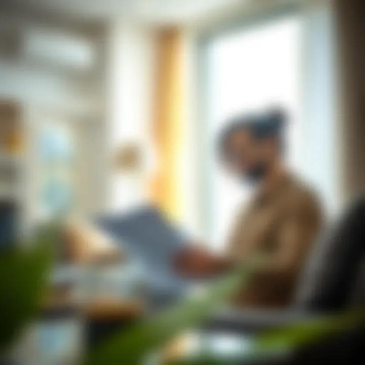 A satisfied renter reviewing a lease agreement in a bright apartment