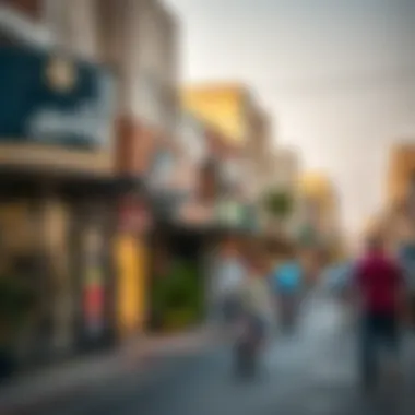 Commercial Activity in Al Khubeirah Bustling commercial area in Al Khubeirah featuring shops and cafes