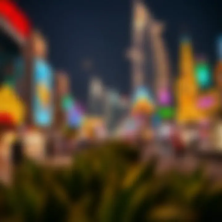 Vibrant nightlife scene with illuminated attractions