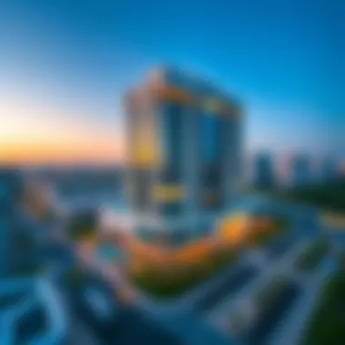 Aerial Perspective of Al Manara Centre in Dubai Aerial view of the Al Manara Centre's surroundings in Dubai
