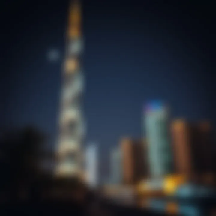 Night view of Dubai Creek Tower illuminated