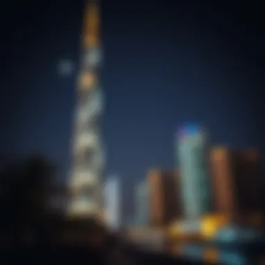 Dubai Creek Tower at Night Night view of Dubai Creek Tower illuminated