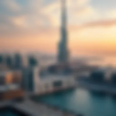 Panoramic View of Dubai Creek Area Panoramic shot of the Dubai Creek area with the tower in focus