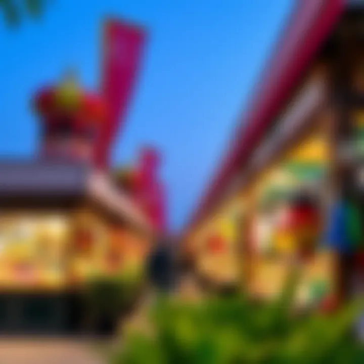 Colorful market stalls featuring global crafts and cuisine
