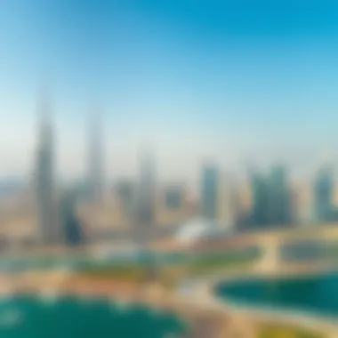 Dubai Skyline Panorama A panoramic skyline view of Dubai showcasing multiple iconic towers