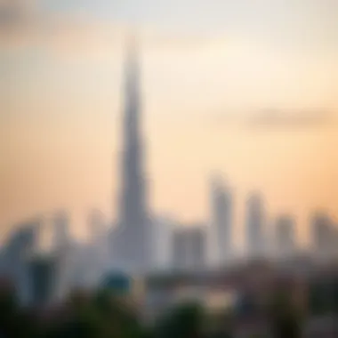 Dubai's Skyline with Tallest Building A breathtaking view of Dubai's skyline featuring the tallest building